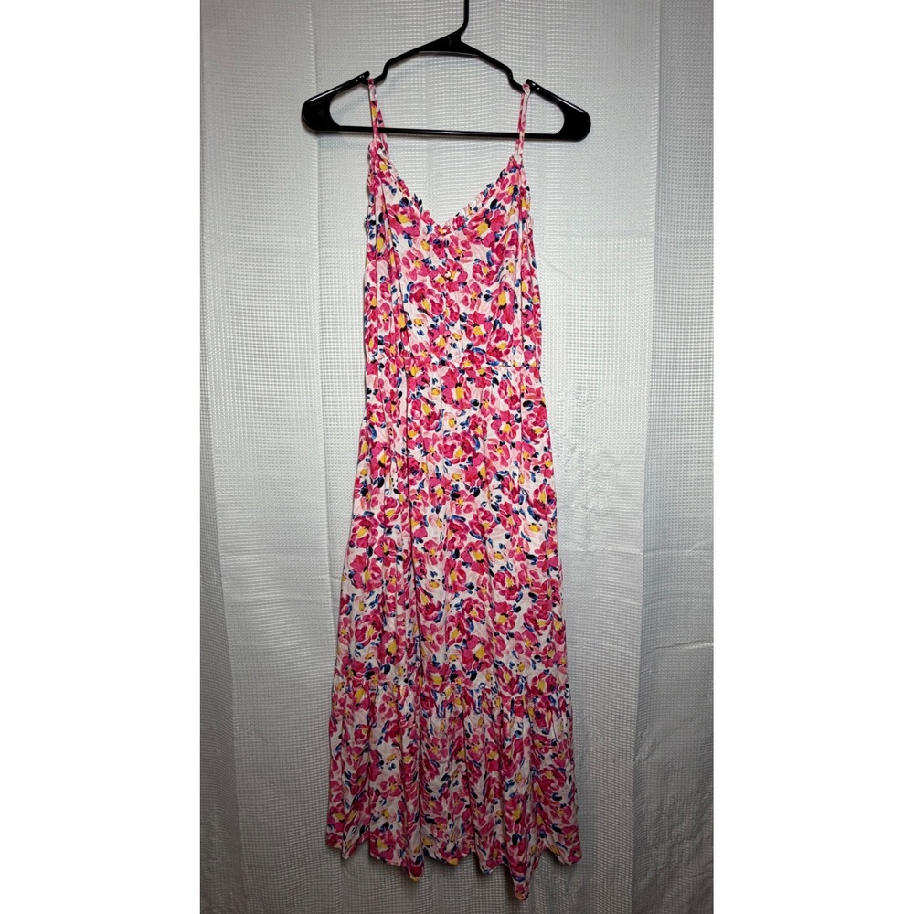 Time and Tru Floral Midi Dress XS Pink Multi Tiered Spaghetti Strap
